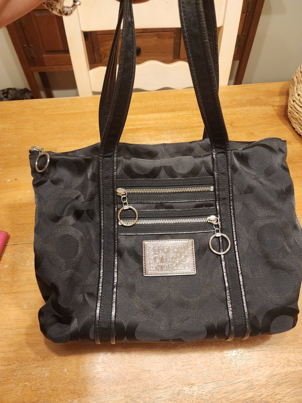 black Coach Poppy Op Art Glam Tote Bag